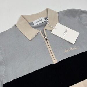 NWT Les Deux Raul Knitted Quarter Zip Mens XS Blue Black Zip Polo